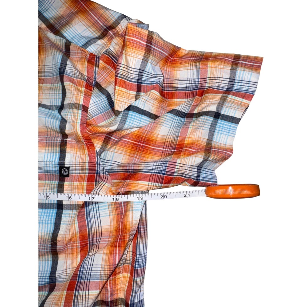 Marmot Mens Small Orange Blue Plaid Short Sleeve Button Down Hiking Shirt - Picture 5 of 6